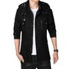 Men's Mid-Length Hooded Jacket - 100% Cotton, Casual Spring/Autumn Trench Coat