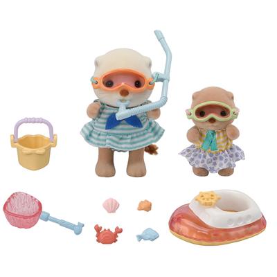 Set Păpuși și Mobilier Sylvanian Families Frați Joacă în Ocean ST Mark Vârste 3 și Jucărie Sylvanian Families EPOCH [Vidră - Set] FS-57 Certificat, Sus,