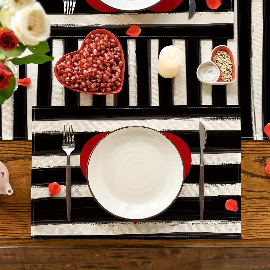 1PC Valentine'S Day Heart Placemats,Stripes Design, Hand Wash Only, for Dining & Kitchen Decor