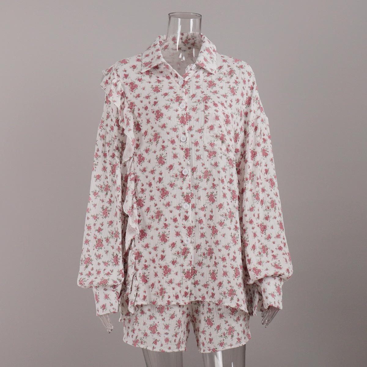 

GMXIA Женский комплект из шорт с принтом в виде сердца, лоскутное шитье, отделка из дерева, рубашка с длинным рукавом + комплект из шорт из хлопка L