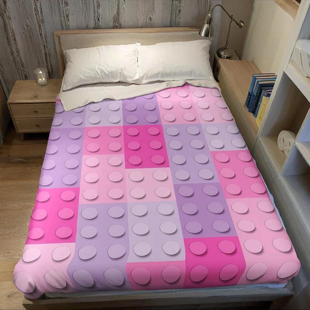 Pink Purple Building blocks Flannel Blanket Warm Soft Halloween Christmas Couch Warm Cozy Decorative Decor Gift for All Season