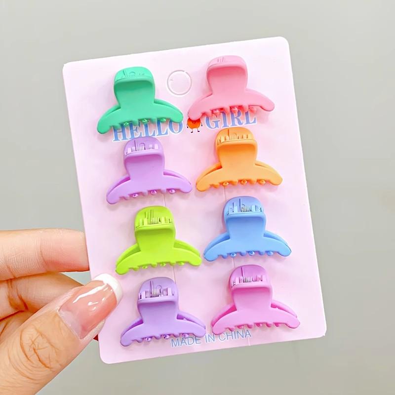 8pcs/set Black Colorful Geometric Plastic Small Hair Claws For Sweet Girls Mini Hair Clips Hairpin Kids Lovely Hair Accessories