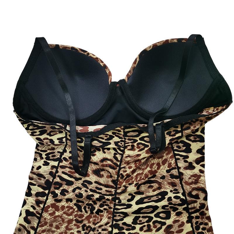 Leopard Print Body Shaper: Push-up Bra & Tummy Control Waist Cincher with Adjustable Straps