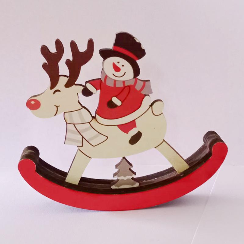 Christmas Decorations Rocking Snowman and Rocking Horse Ornaments Christmas Gifts Hand-painted Old Man and Snowman Wooden Crafts