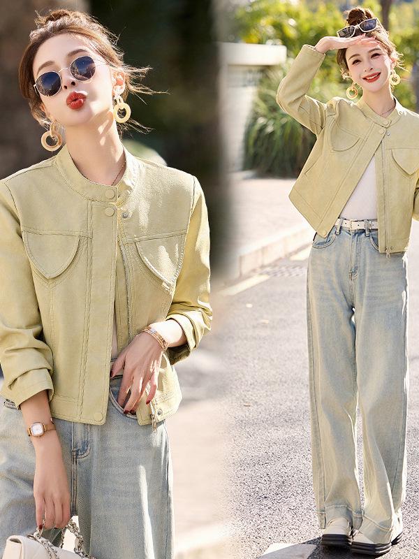 Women's Genuine Leather Baseball Jacket - Spring/Autumn 2025, Haining Sheepskin, Small Size, Short Coat.