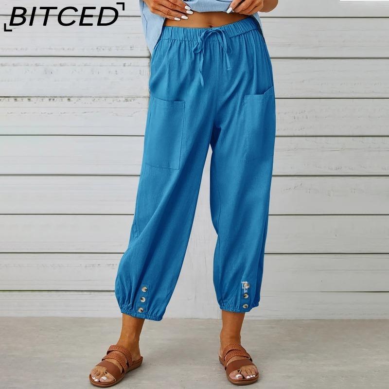 BITCED 12 Color Women's Fashion Casual Solid Color Print Pants & Capris