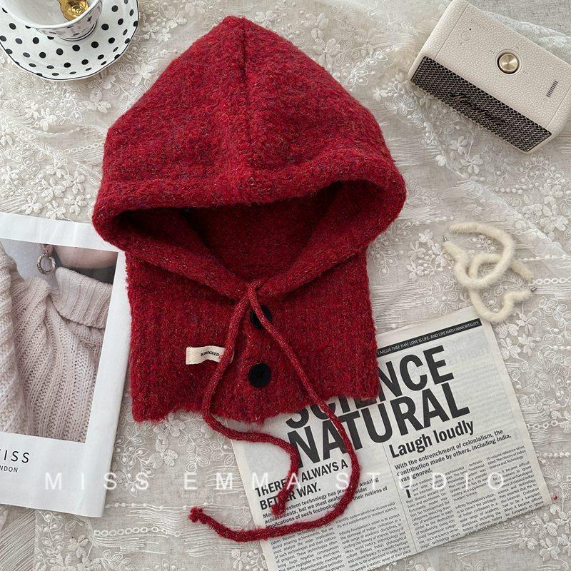 Korean Wool Balaclava Women's Autumn and Winter Windproof Warm Ear Protection Hat Scarf Integrated Knitted Woolen Hat