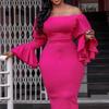 Large Size Dress Women's Spring and Summer Bell Sleeve Hip Tight Fashion European and American Dress