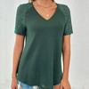 Summer Women's Hollow Lace Lace V-neck Loose T-shirt Short-sleeved Tops