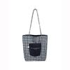 Korean double-sided plaid shoulder tote bag, new niche large-capacity canvas bag, premium commuter armpit bag