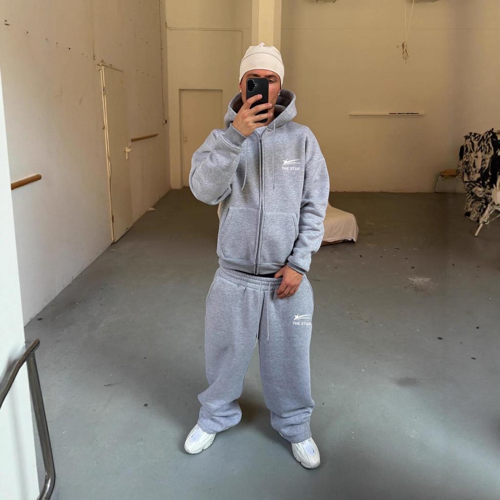 2025 Trendy European Style Unisex Streetwear Set - Printed Zipper Top & Bottoms