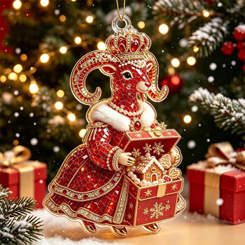 Shining Goat Hanging Ornament 2D Flat Artificial Rhinestone Animal Hanging Decoration Embossed Pattern Goat Pendant