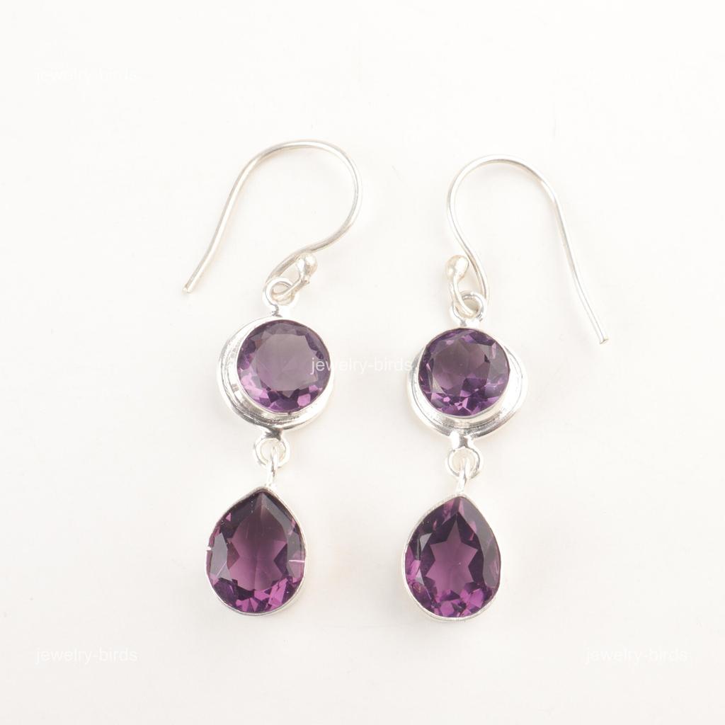 Natural Amethyst Hook Sisters Gift Drop Dangle Boho Earrings 925 Sterling Silver EE-142-2