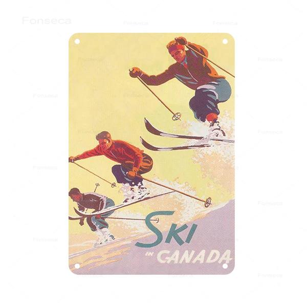 Retro Ski Resort Metal Sign St Anton Kitzbuhel Avoriaz Winter Landscape Home Bar Club Hotel Wall Decor Tin Plaque XCm