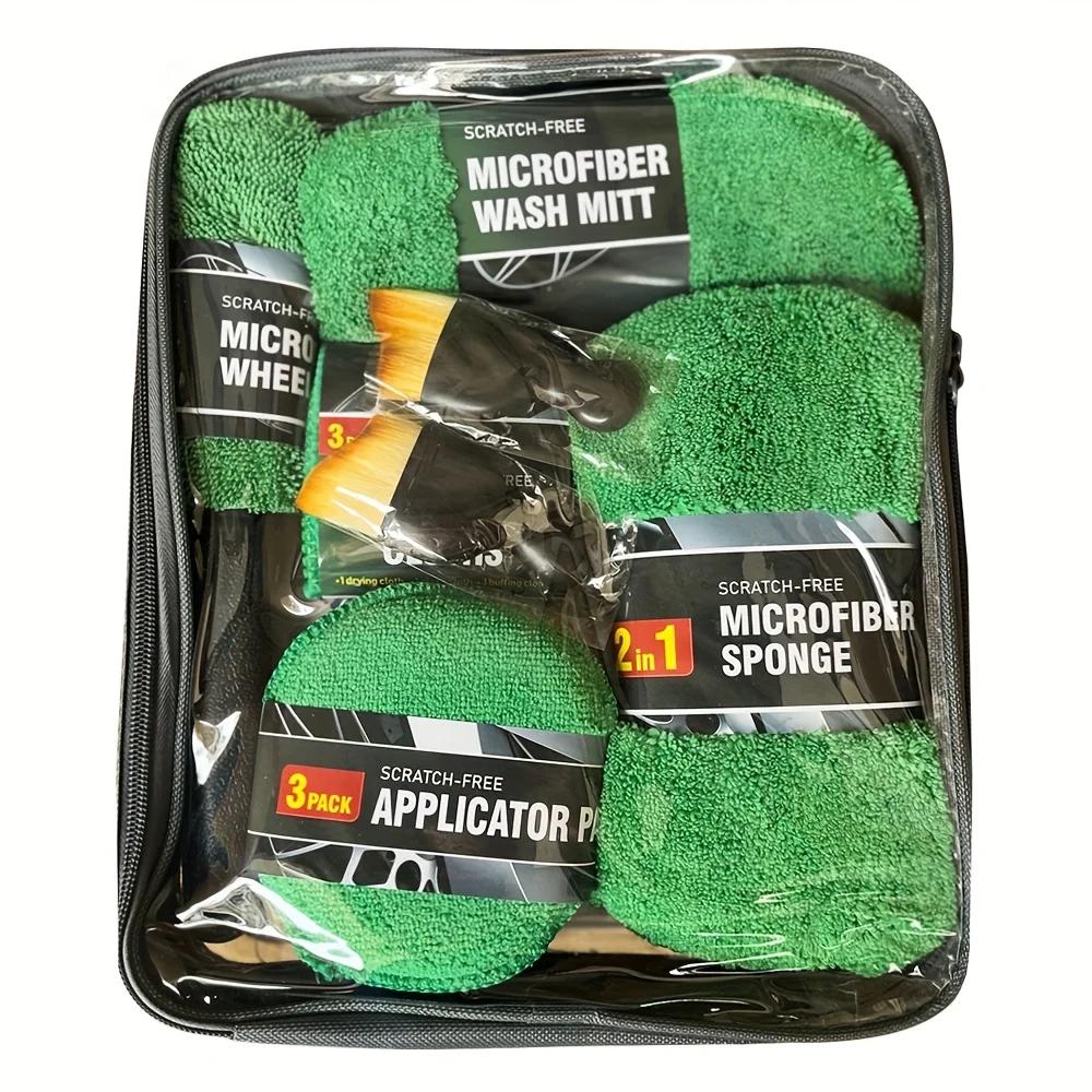 Car Cleaning Tools 11pcs Microfiber Kit Tire Brush Scratch Removal Pads Detailing Sponges Vehicle Interior Exterior Cleaner Set