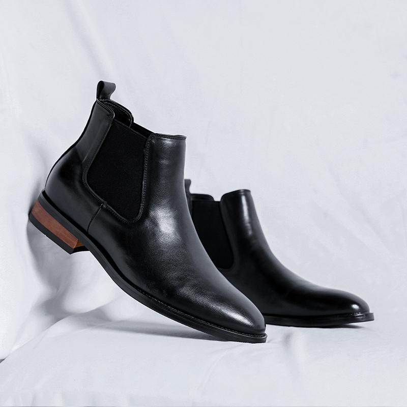 Fashion Genuine Leather Classic Men High Top Chelsea Ankle Boots High Quality Mens Casual Dress Business Shoes Comfy OutdoorBasic Boots