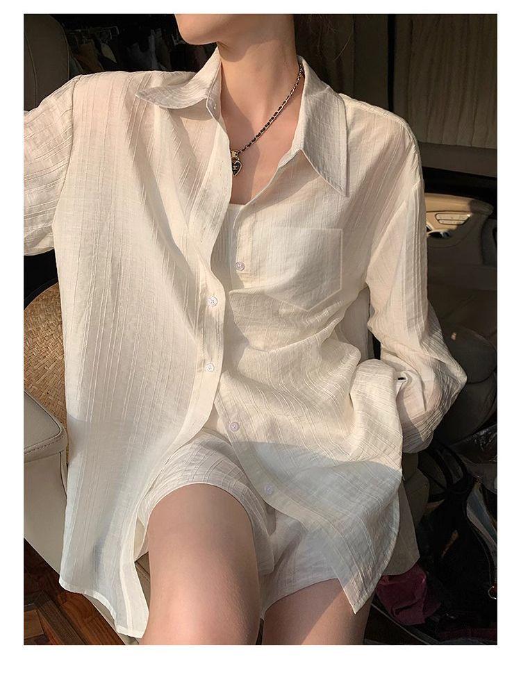 Women's Loose Casual Sports Set: Thin Sun Protection Long Sleeve Shirt & Wide Leg Shorts - New Korean Summer Style