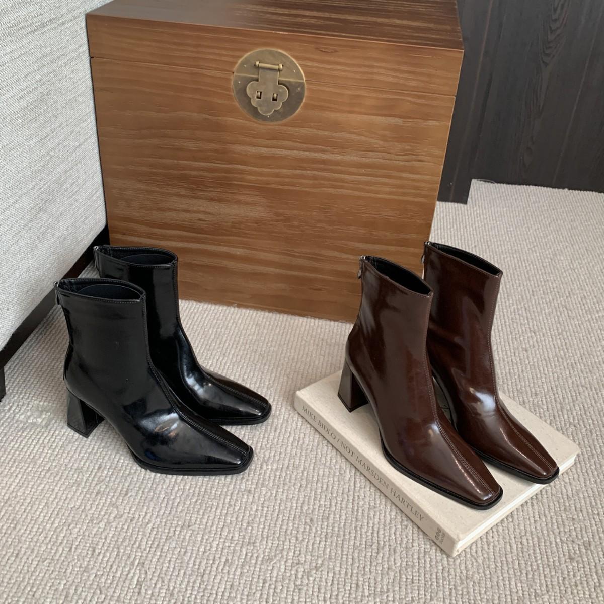 

2025 autumn and winter new fashion versatile high heel niche thin boots Martin boots women s shoes single boots square head short boots 39 коричневый