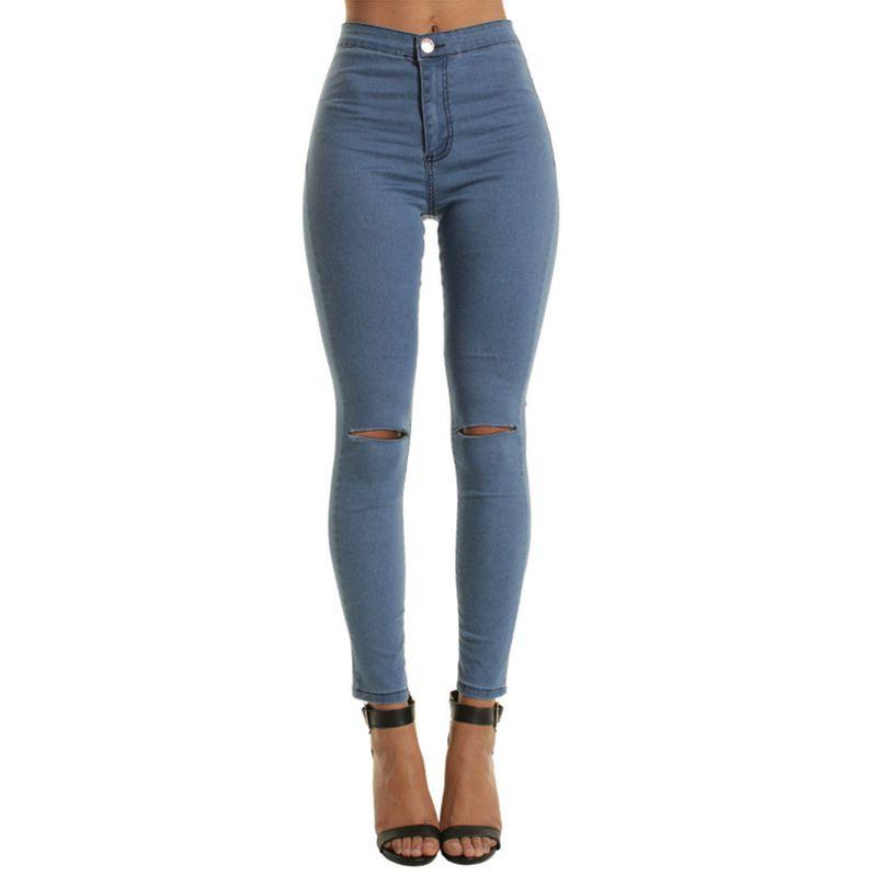 Women Fashion Solid Color Skinny Long Pants Hollow Out Sexy High Waist Jeans For Effortless Style