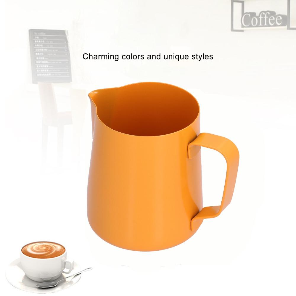 Kaffetillbehör Rostfritt Stål Mjölkskummare 400 ml Kapacitet Spetsig Pip Kaffekanna Orange Skumkanna Kaffebryggning