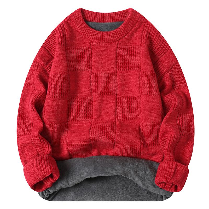 Men s Thick Velvet Knitted Sweater – High Quality, Warm, Loose Fit for Autumn and Winter. M