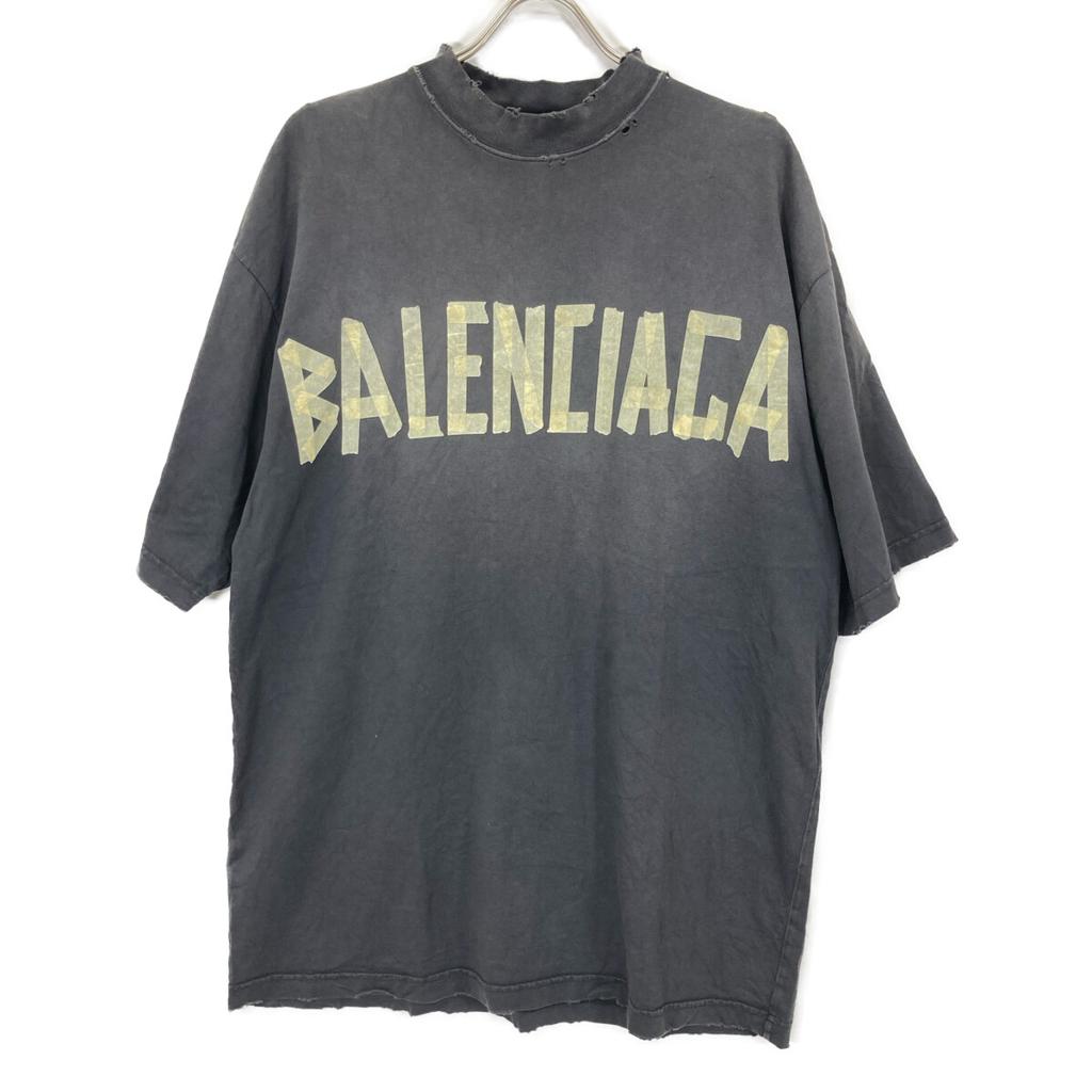 Balenciaga 739764 Tape Logo Crushed Oversized T-Shirt Tops XS grayUsed