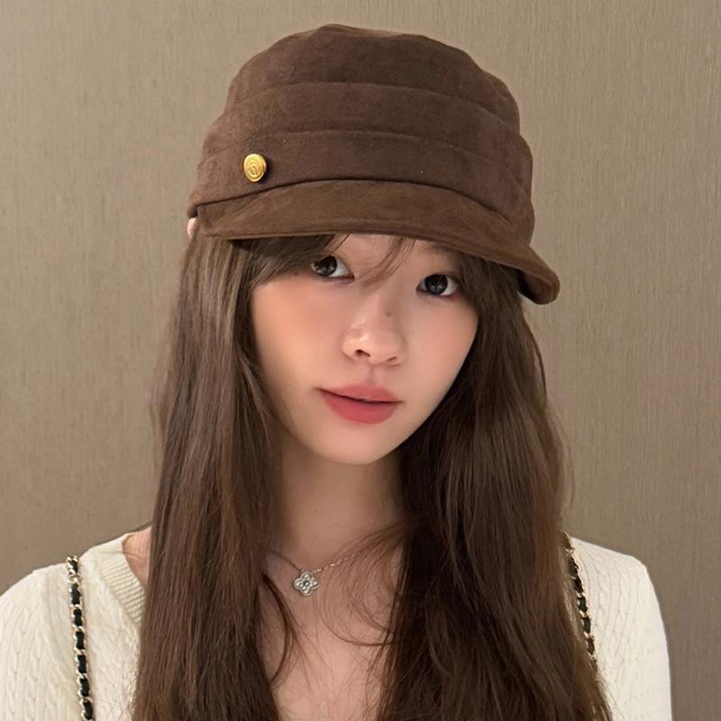 New Autumn and Winter Suede Caps  Children's Flat Topped Retro Equestrian Caps  Versatile Octagonal Caps That Show Off Your Face  and Newsboy Caps