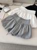 2025 Women's White Floral Elastic Mid-Waist A-line Skort - Casual Summer Half Skirt