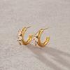 Uworld Geometric Zircon C Shape Stud Earrings For Women Minimalist 18K Gold PVD Plated Stainless Steel Earrings Fashion Jewelry