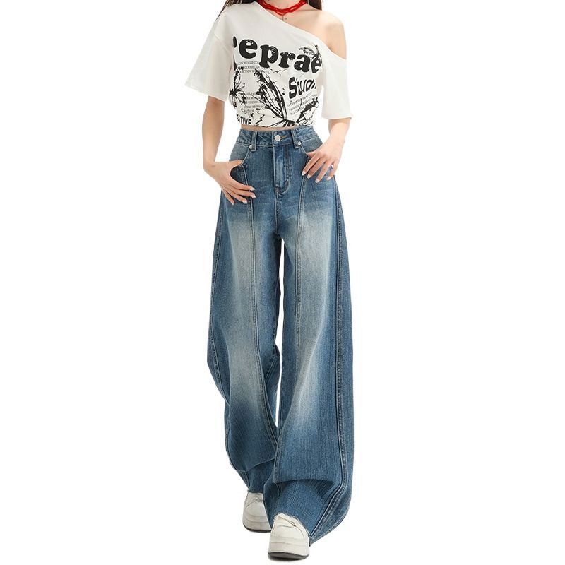 Fashionable Comfortable Retro Loose Wide Legged Jeans Women Straight High-waisted Skinny Machete Trailing Trousers Jeans for Women Long Denim Pants