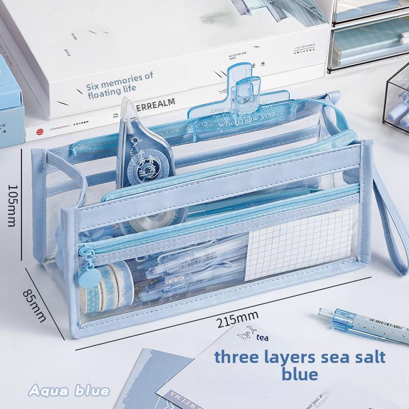 Romslig Gjennomsiktig Blyant- og Kosmetikketui for Eksamener: Multifunksjonell, lett tilgjengelig skrivesakermappe