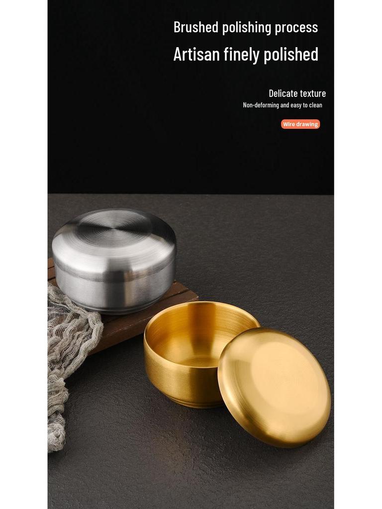 304 Stainless Steel Double-Layer Korean Rice and Soup Bowl with Lid for Kids