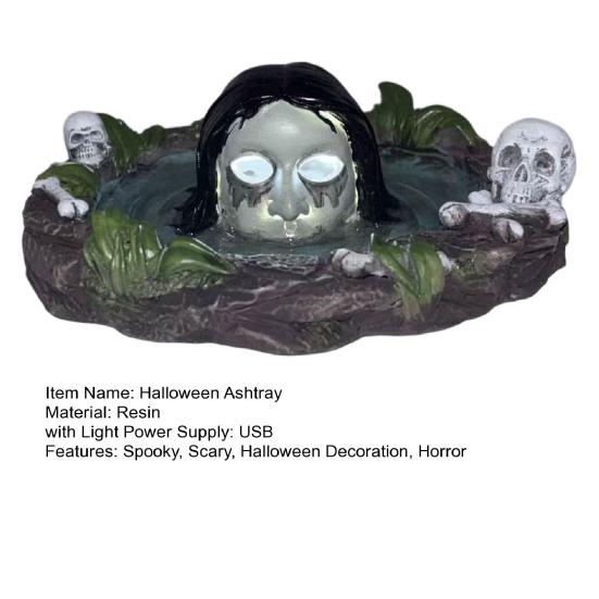 Yousheng Halloween Scary Ghost Ashtray, Spooky Resin Water Ghost Skull Ash Tray for Living Room, Home Office Desk Decor