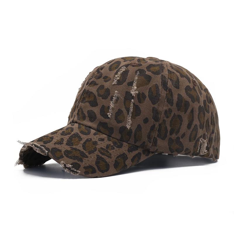 New ripped leopard print baseball cap women's fashion casual sunshade cap foreign gas leopard print hat