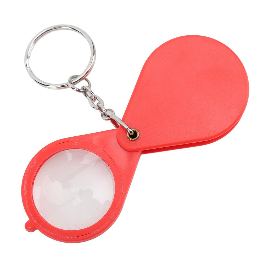 Magnifier Keychain 10X Magnification Foldable Portable Mini Magnifying Glass with Key Ring for Outdoor Reading Red