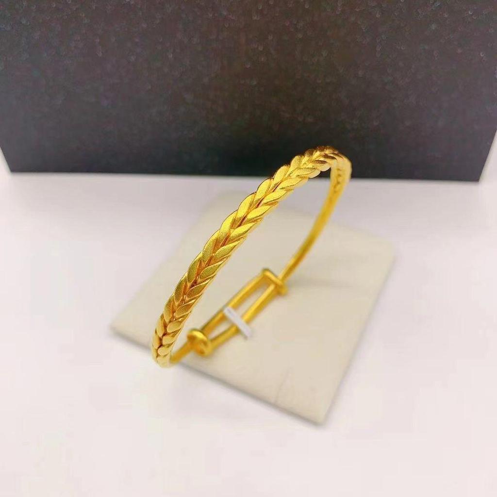 Retro Ethnic Wheat Ear Push-Pull Bangle: Women's Geometric Simulated Gold Bracelet