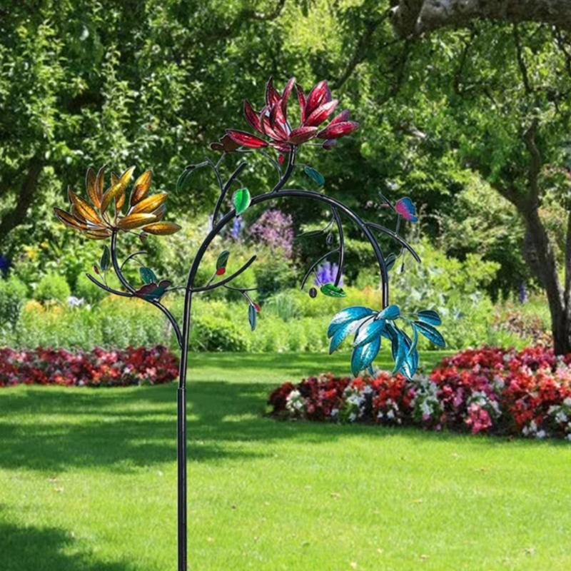 Outdoor Windmill for W/ Spinning Flowers Large Wind Spinner Decor for Garden Patio Lawn Metal Sculpture Stake Art Decora