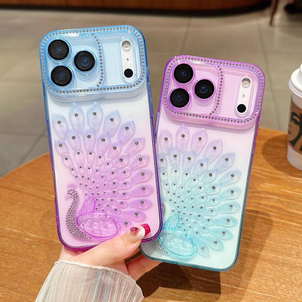 Colorful Peacock Phone Case for iPhone 16/15 Pro with Lens Film and Soft Shell, Compatible with Apple 17 Pro Max