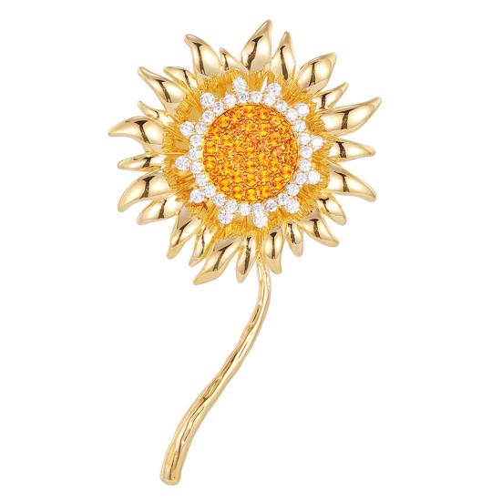 Elegant Flower Pin Rhinestone Sunflower Brooch for Women, Golden Lapel Suit Accessory Dress Scarf Hat Bag Decoration, Clothing Gift Girls Decorative