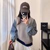 Splicing denim design knitted sweater top autumn and winter new loose casual contrasting sweater pullover women
