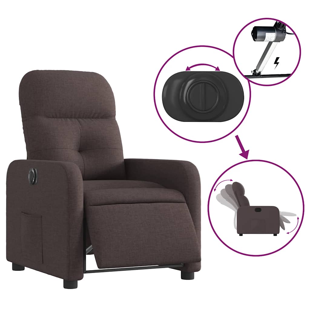 Electric Recliner Chair Dark Brown Fabric