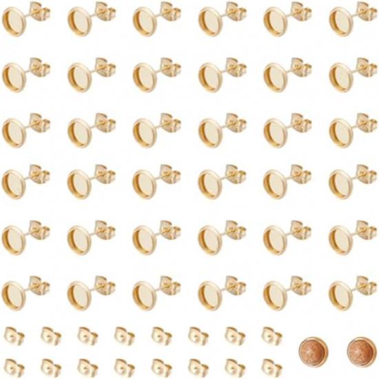 UNICRAFTALE 100pcs 18K Gold Plated Blanks Stud Earring 6mm Round Cabochon Earring Bezels Trays Post Stainless Steel Earring Studs Stud Findings with