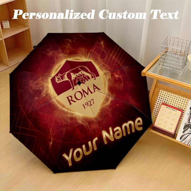 8 Rib Auto Folding Umbrella AS Roma Print Custom Name Text Portable Rain Gear