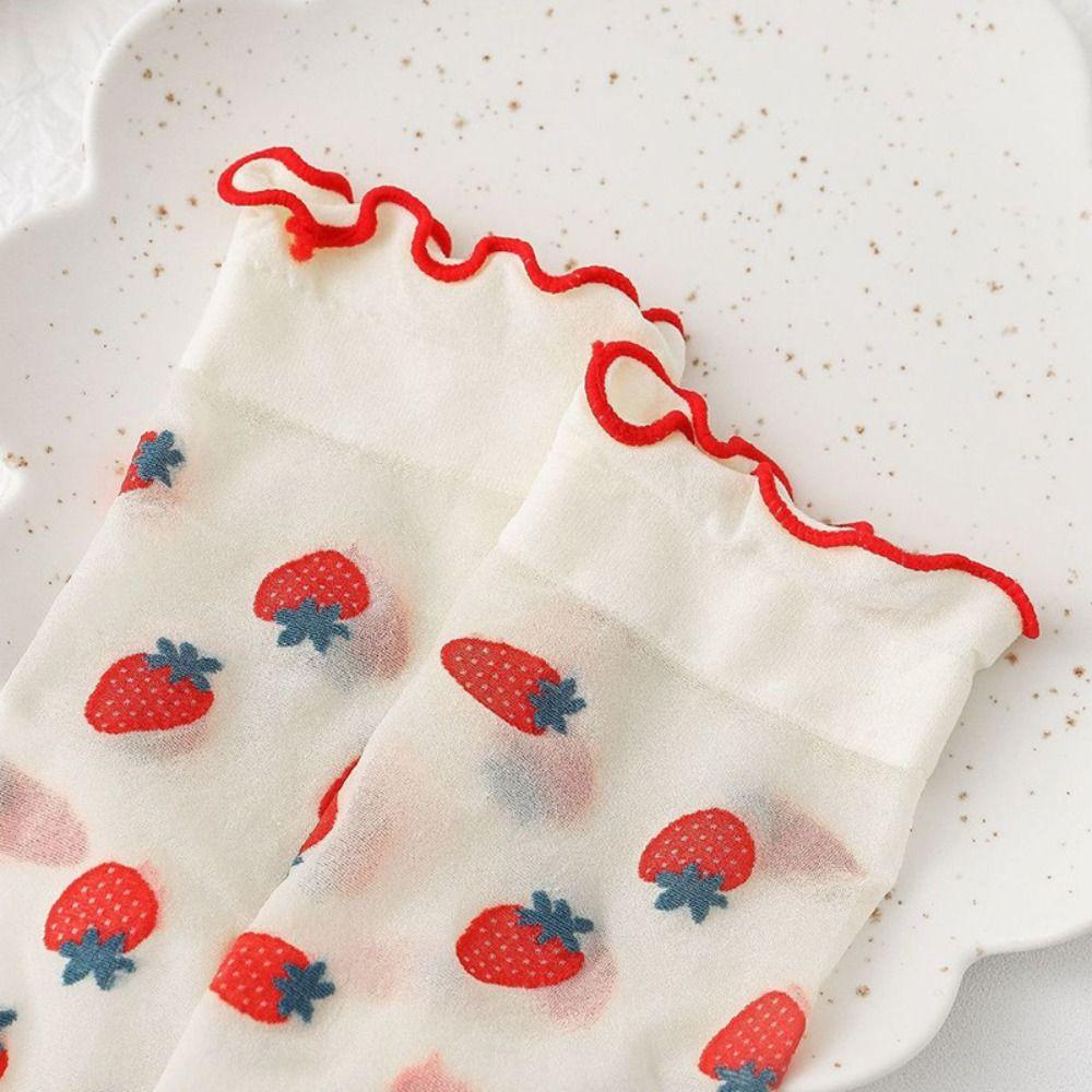 Cherry Transparent Flower Ruffle Socks Avocado Fruit Mesh Tulle Mid Tube Socks  Streetwear