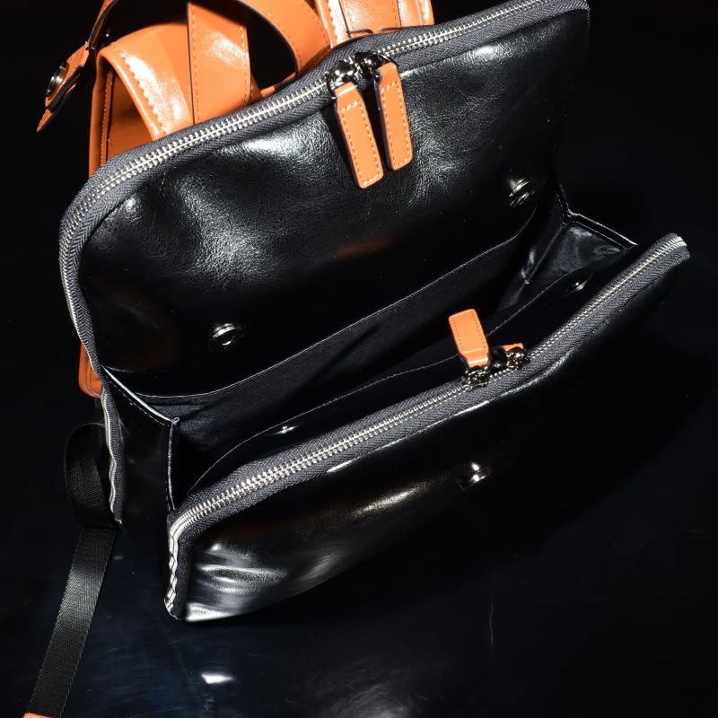 Genuine Cow Leather Designer Backpack Rucksack Double ZIP Round Zipper Business Bag C04 VAJURA Black