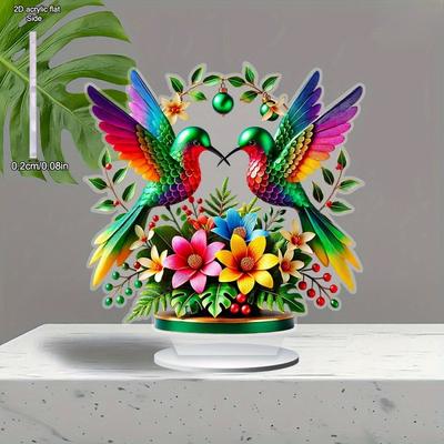 Hummingbird & Flowers Decor, , Home Tabletop Decorations, Nurseries, Home Desk Living Room Wooden Decoration, Restaurant Shop Decor