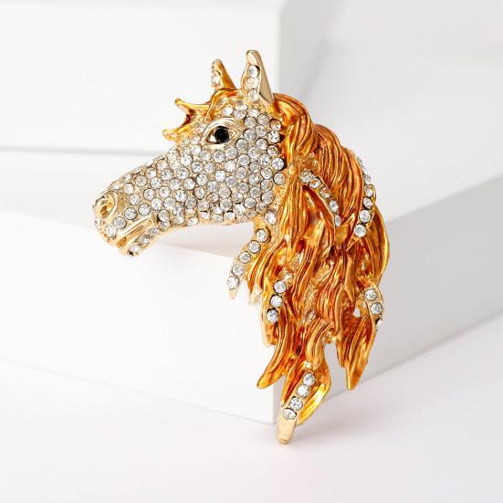 Horse Head Brooch Sparkling Alloy Animal Lapel Pin Rhinestone Inlaid Horse Brooch Clothes Accessory for Men Women Horse Lover Gift