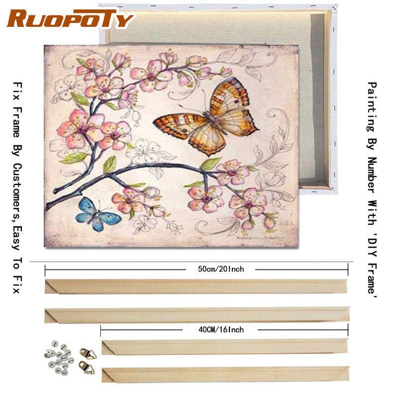 RUOPOTY Olejomalba podle čísel Motýl Nástěnné umění Jedinečný dárek Ručně malovaný obraz podle čísel Zvíře Dekor dětského pokoje