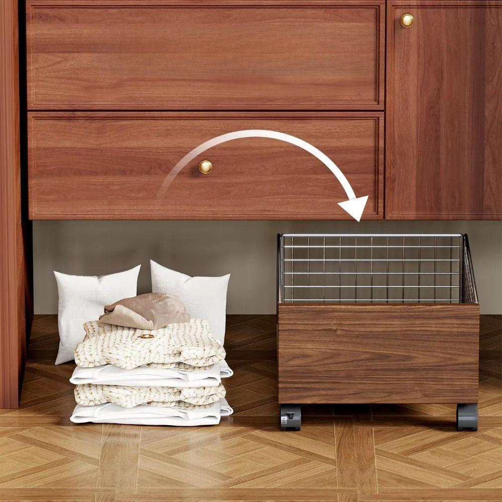 Large Capacity Rolling Storage Basket with Wheels Wire Basket Laundry Trolley Bedroom