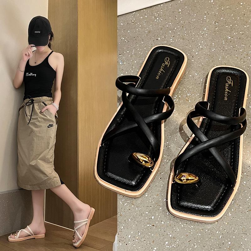 

Женские летние шлепанцы с золотым носком на одной лямке, нескользящие, для дома или улицы 36-37